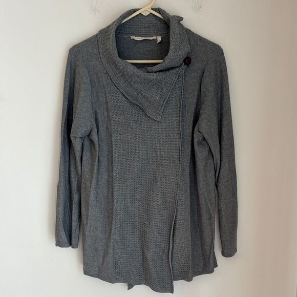 Soft Surroundings Women Miranda Cowl Neck gray cardigan wool Sweater large Petit - Picture 2 of 9